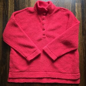 Aerie Pile Red Sweater Snap Button Pullover Size XL